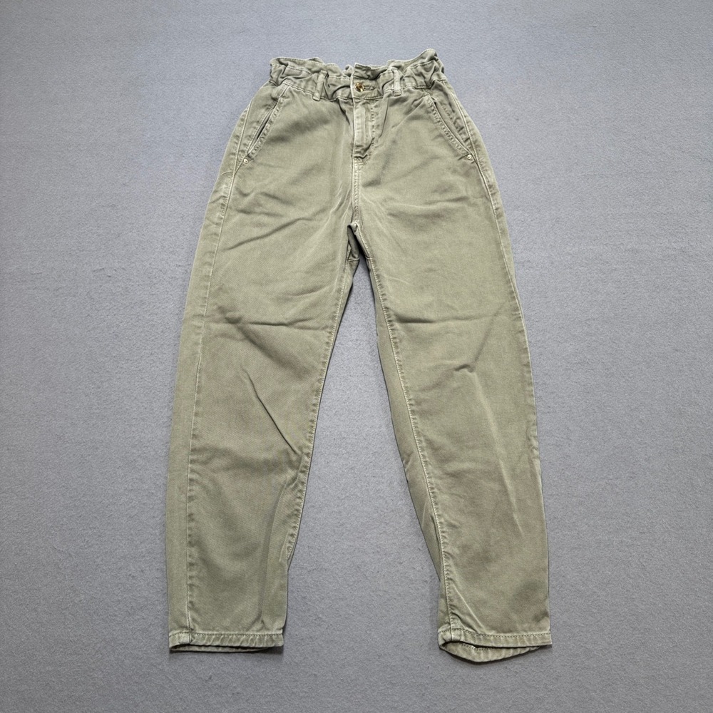 Zara Pants Women's 2 Olive Green High Rise Tapered Paperbag Waist‎ Relaxed Fit
